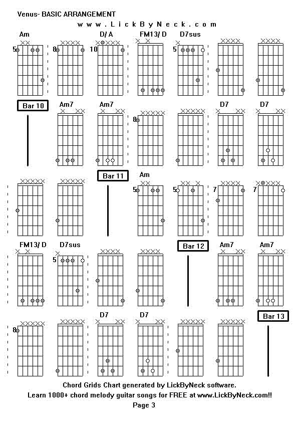 Chord Grids Chart of chord melody fingerstyle guitar song-Venus- BASIC ARRANGEMENT,generated by LickByNeck software.